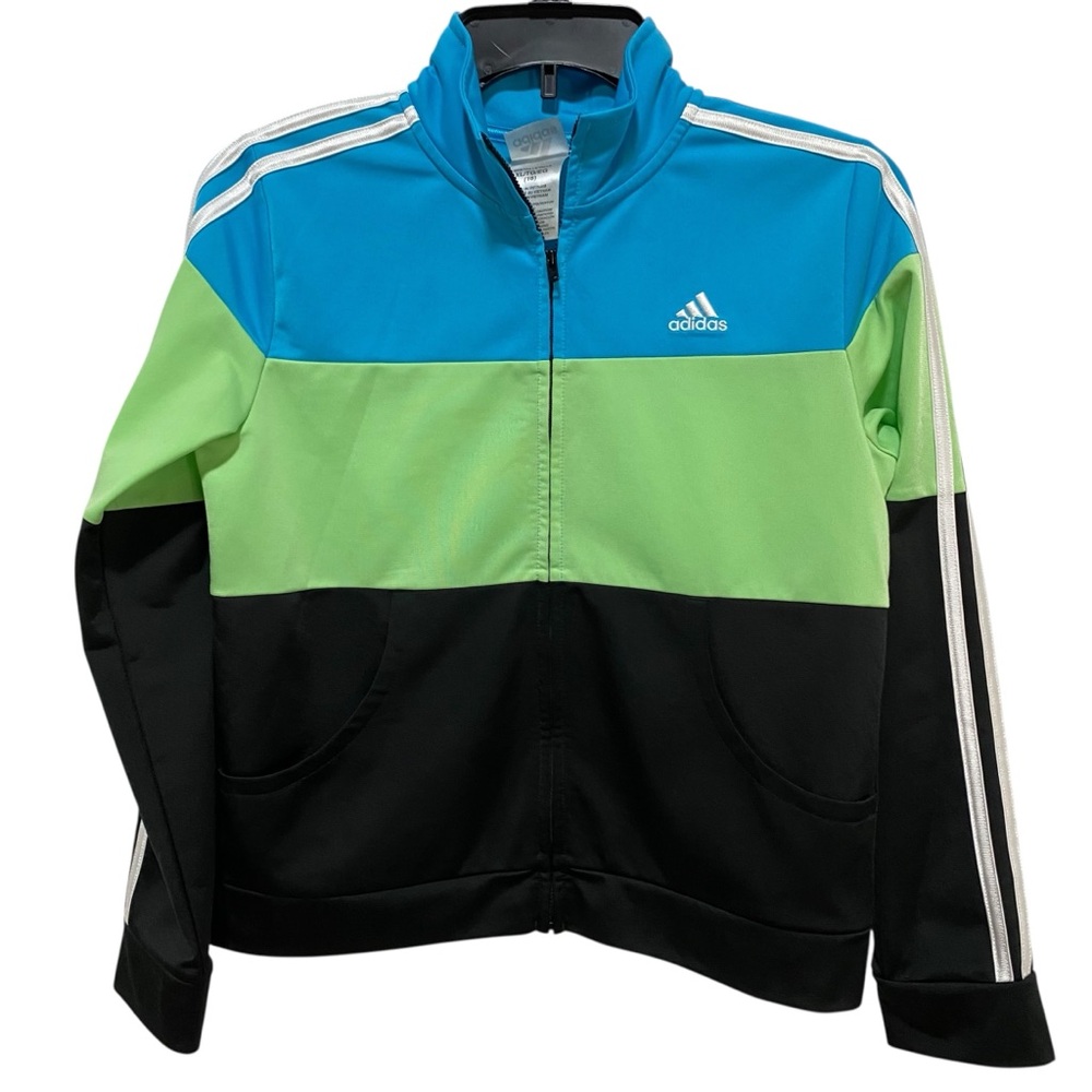 Adidas Kids Jacket Track Style NEW Blue, Green, Black Size 16 Zip-Up